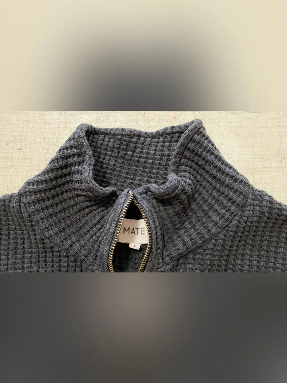 MATE Men's black Quarter-Zip Waffle Knit Sweater